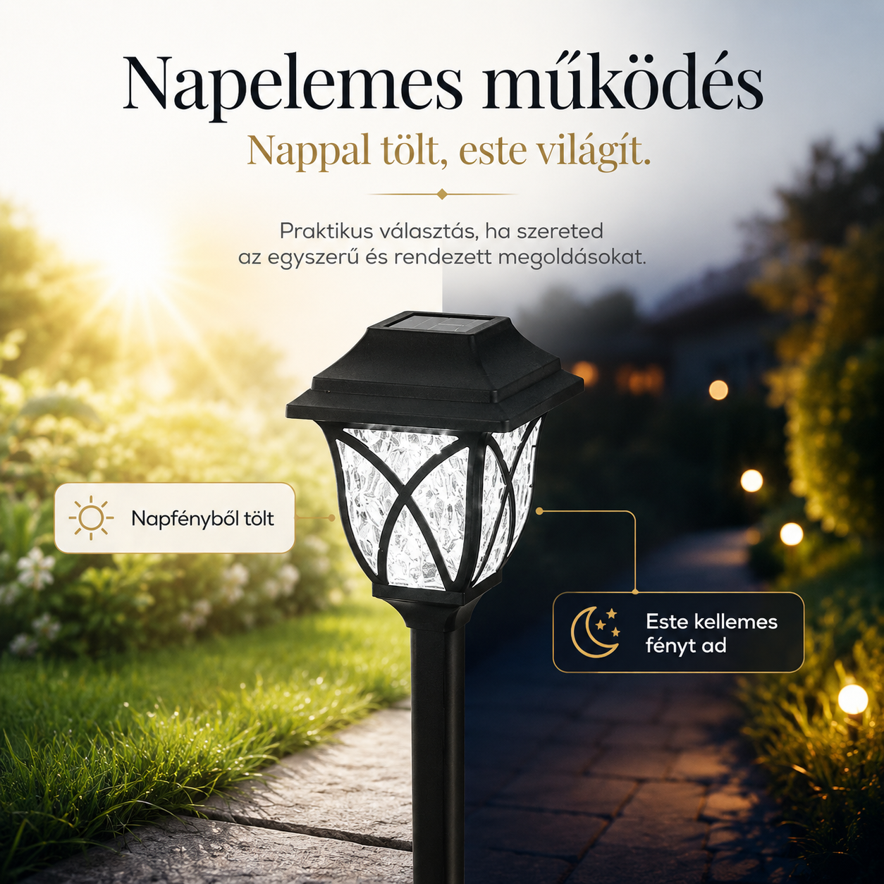 napelemes kerti lámpa kültéri világítás